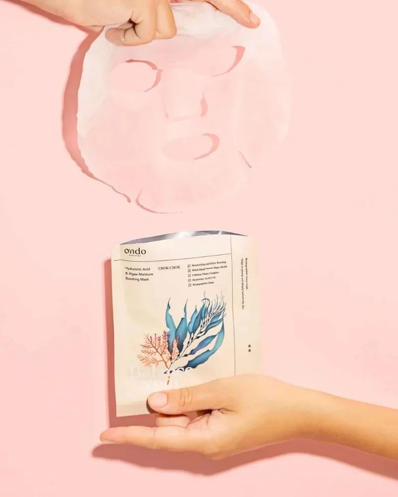Mascarilla de papel hidratante con ácido hialurónico y algas